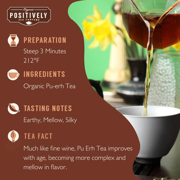 Organic Positively Tea Company Pu-Erh Tea Loose Leaf 4 Ounce Tea