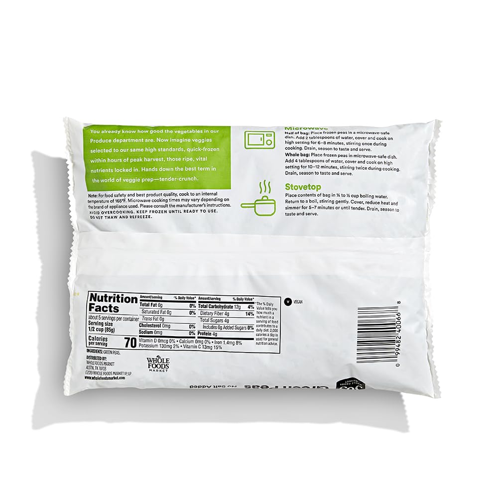 365 Everyday Value, Green Peas No Salt Added, 16 oz, (Frozen)