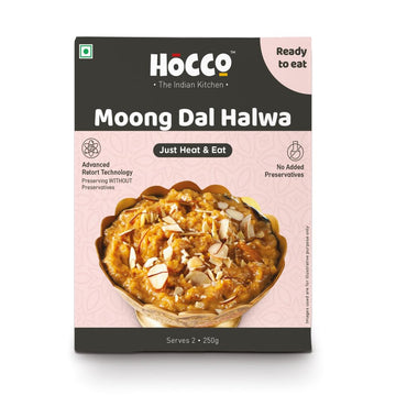 Hocco Moong Dal Halwa - Ready To Eat-Instant Halwa-Serves 2,250G, Ready To Cook In 5 Mins,Dessert Mix For Diwali