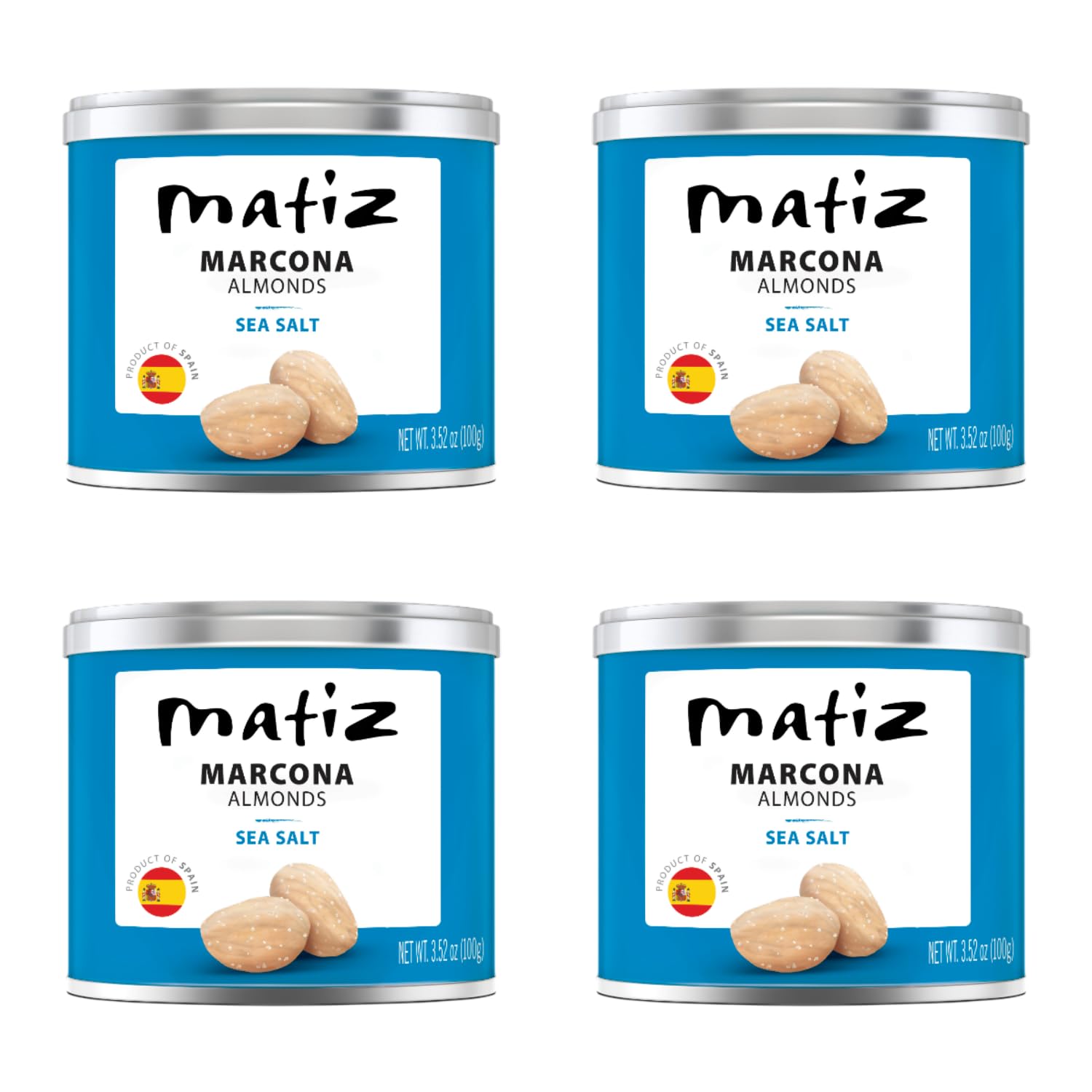 Matiz Marcona Almonds with Sea Salt | Spanish | Natural | Artisonal | 4 x 100g | (4 Pack - 400g, Marcona Sea Salt)