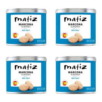 Matiz Marcona Almonds with Sea Salt | Spanish | Natural | Artisonal | 4 x 100g | (4 Pack - 400g, Marcona Sea Salt)