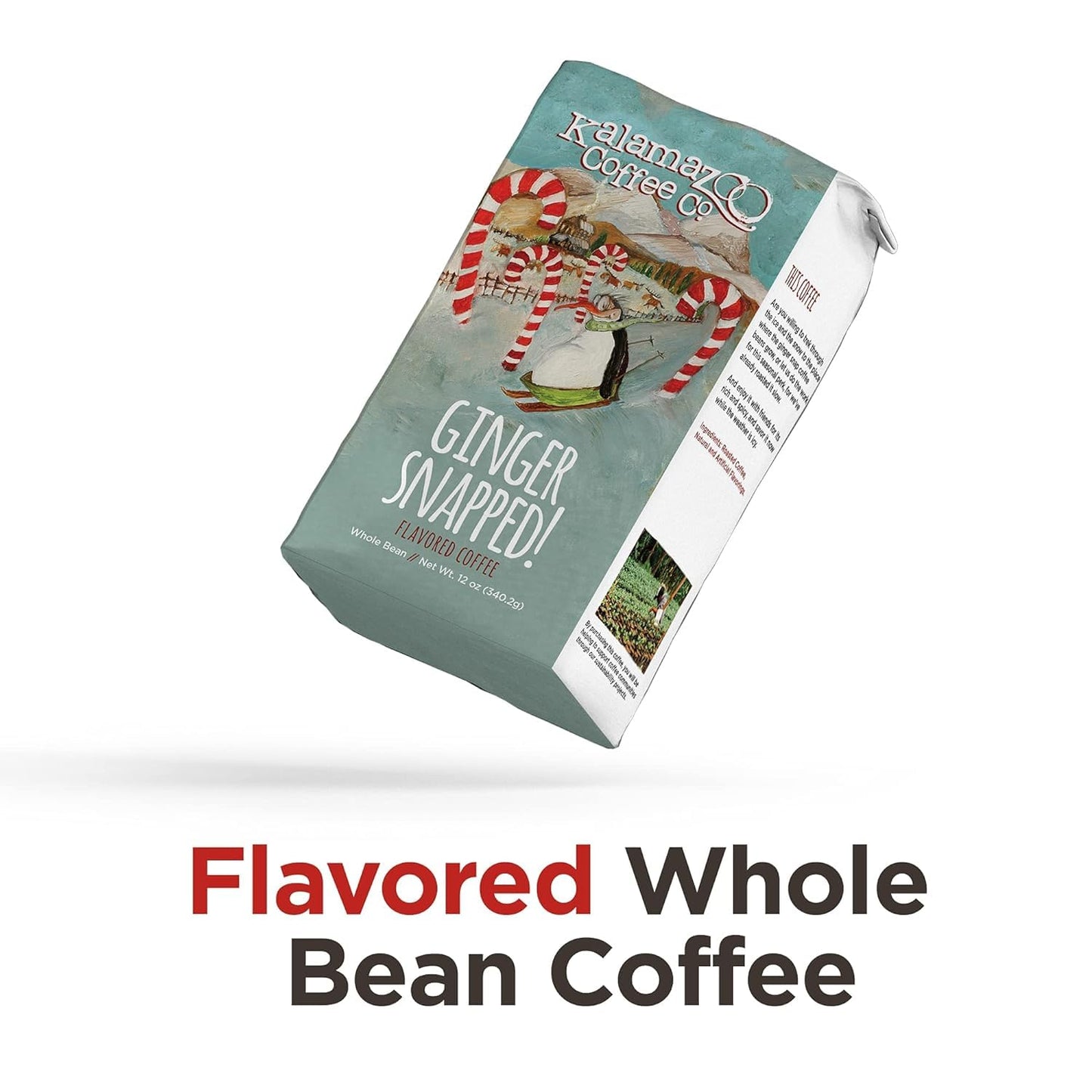 Kalamazoo Coffee Company Ginger Snapped Whole Bean Coffee - Holiday Flavored Coffee | 12Oz Bag (1 Pack)