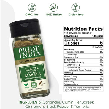 Pride Of India Lentil Soup Masala Spice Blend - 1.7 oz Sifter Bottle - Ideal for Vegans & Vegetarians