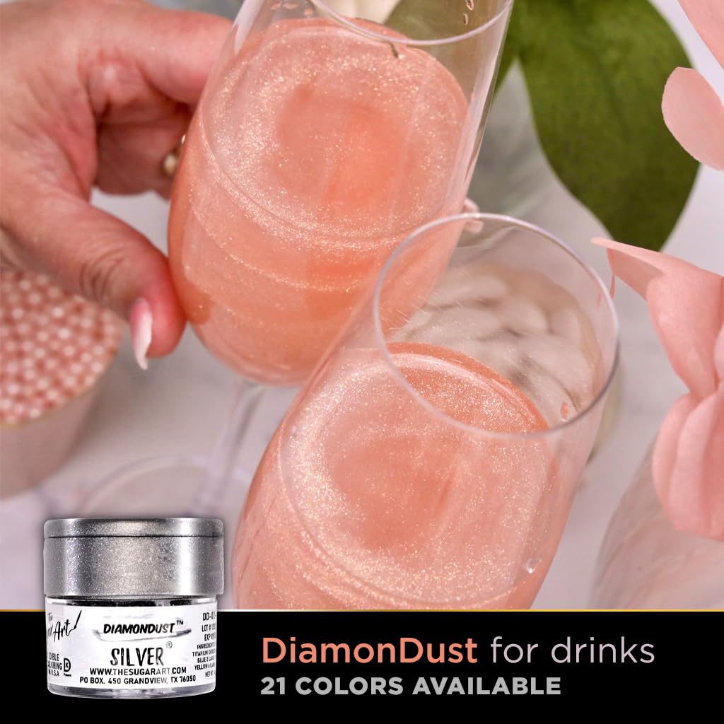 Pink Edible Glitter For Drinks, Cocktails, Cake Decorating, Strawberries, Chocolates & More | No Taste | 4G | 100% Food-Safe | Kosher, Vegan, Gluten & Nut Free | Diamondust By The Sugar Art