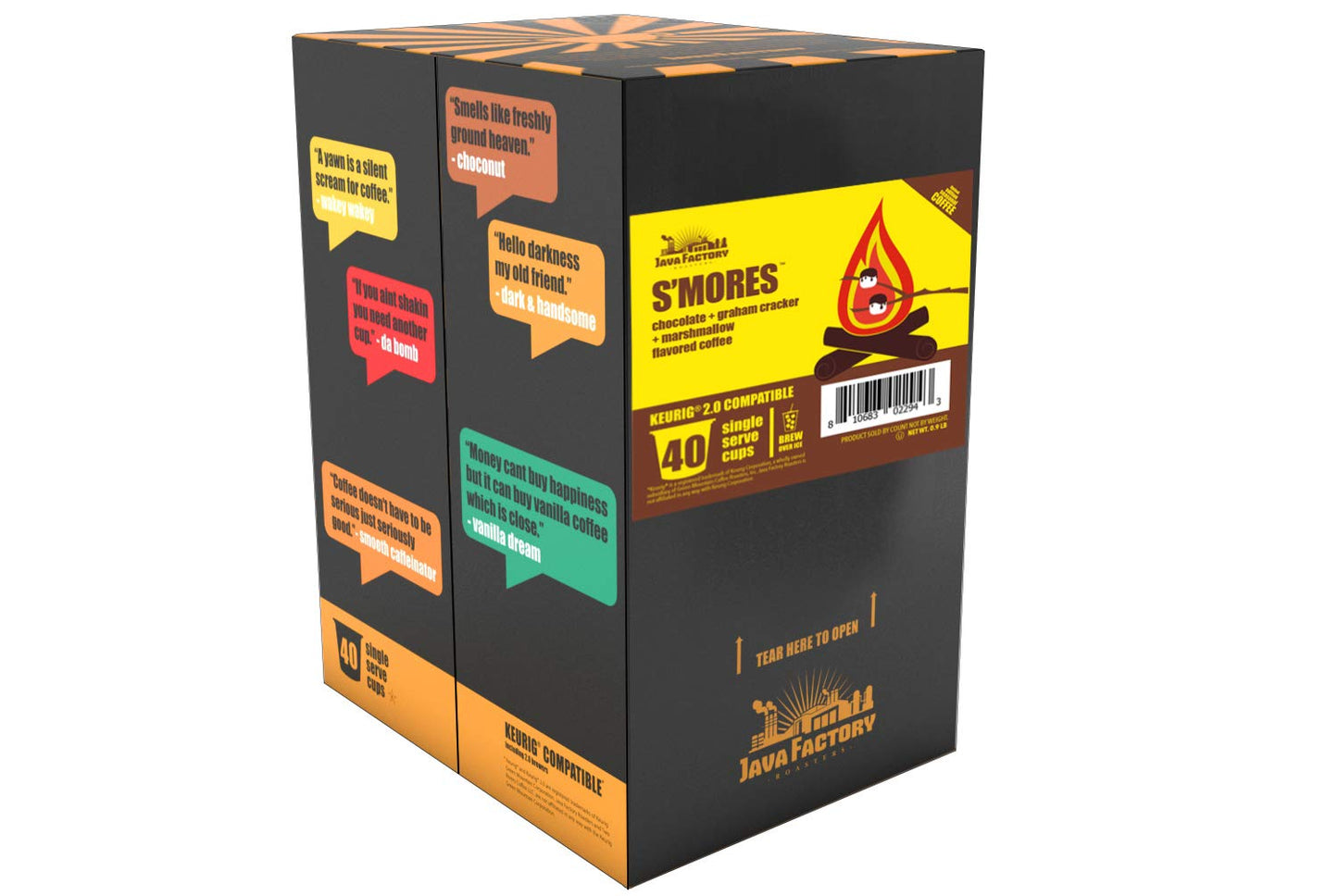 Java Factory Coffee Pods Smores Flavor for Keurig K-Cup malt-inspired, 40 Count, Model JFR S40