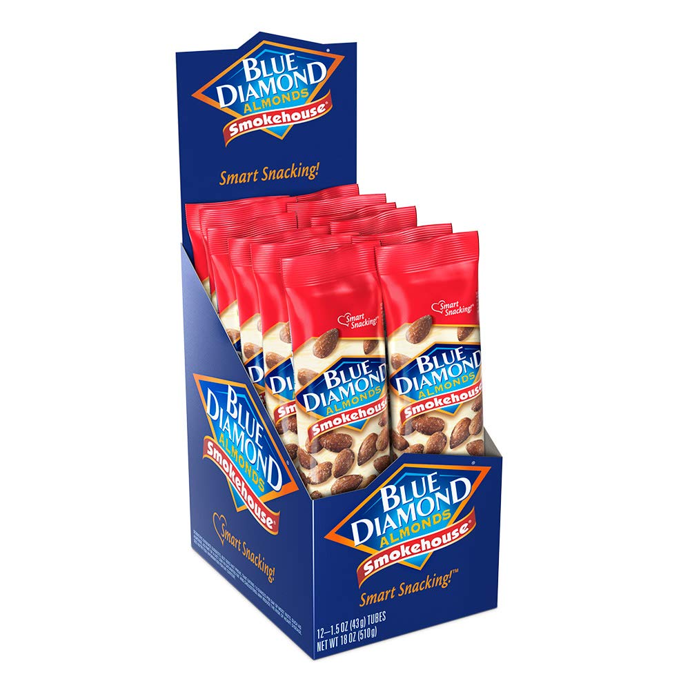 Blue Diamond Almonds, Smokehouse Flavored Snack Nuts, Single Serve Bags (1.5 Oz. Tubes, Pack Of 12)