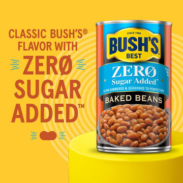 BUSH S BEST 8.1 oz Canned Zero Sugar Added Baked Beans, Source of Plant Based Protein and Fiber, Low Fat, Gluten Free, (Pack of