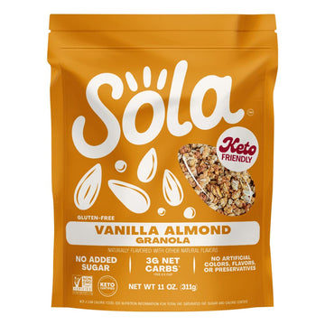 Sola Low Carb & Keto Friendly Granola, Vanilla Almond - Low Sugar, Naturally Flavored, Gluten Free & No Artificial Colors, Flavo
