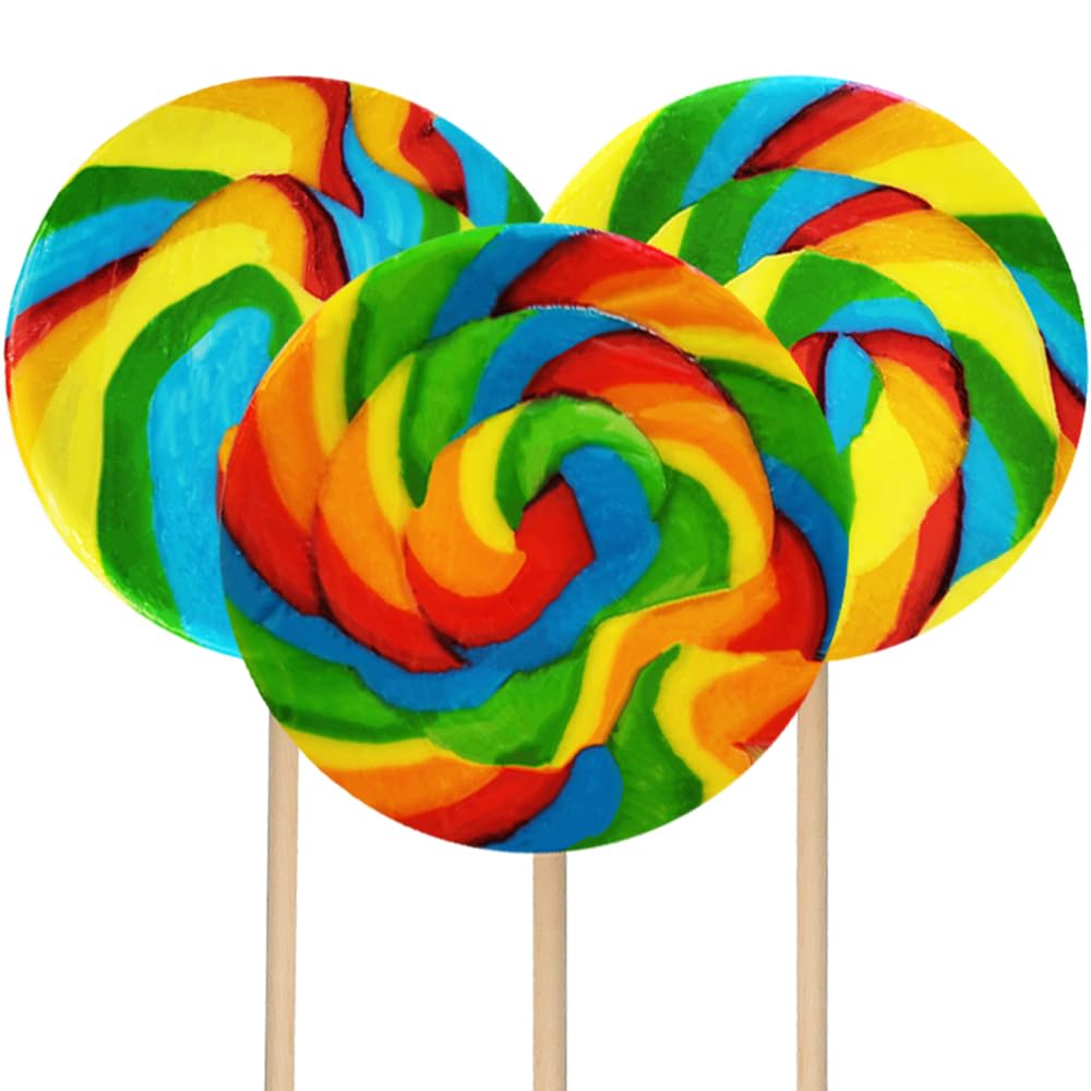 The Dreidel Company Jumbo Rainbow Swirl Lollipop, 5 Inch, 140 Gram, Pack of 6, Multicolor