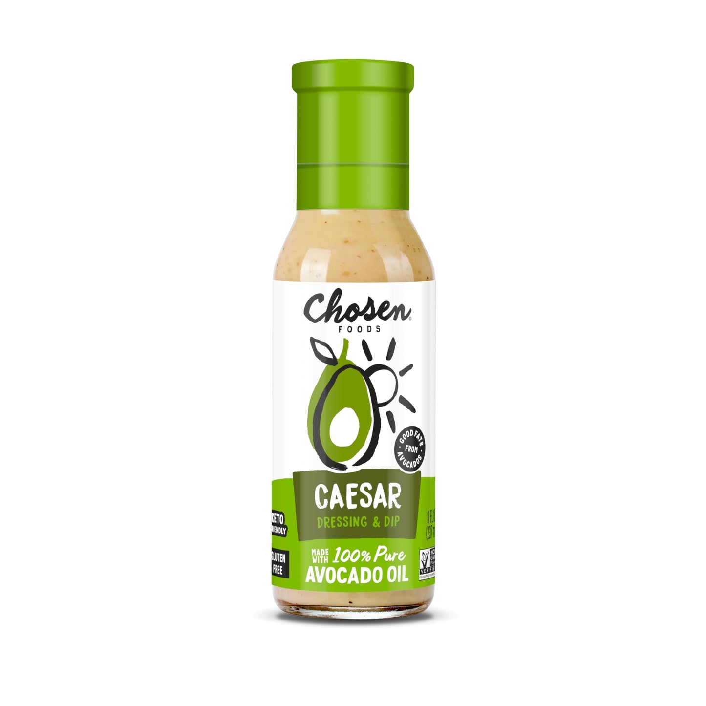 Chosen Foods Avocado Oil-Based Caesar Dressing and Marinade, Keto Diet Friendly, Gluten & Dairy Free, Low-Carb Sauce (8 oz)