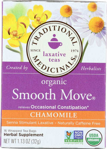 Traditional Medicinals Organic Smooth Move Senna Chamomile Herbal Tea, Relieves Occasional Constipation, (Pack Of 4) - 64 Tea Ba