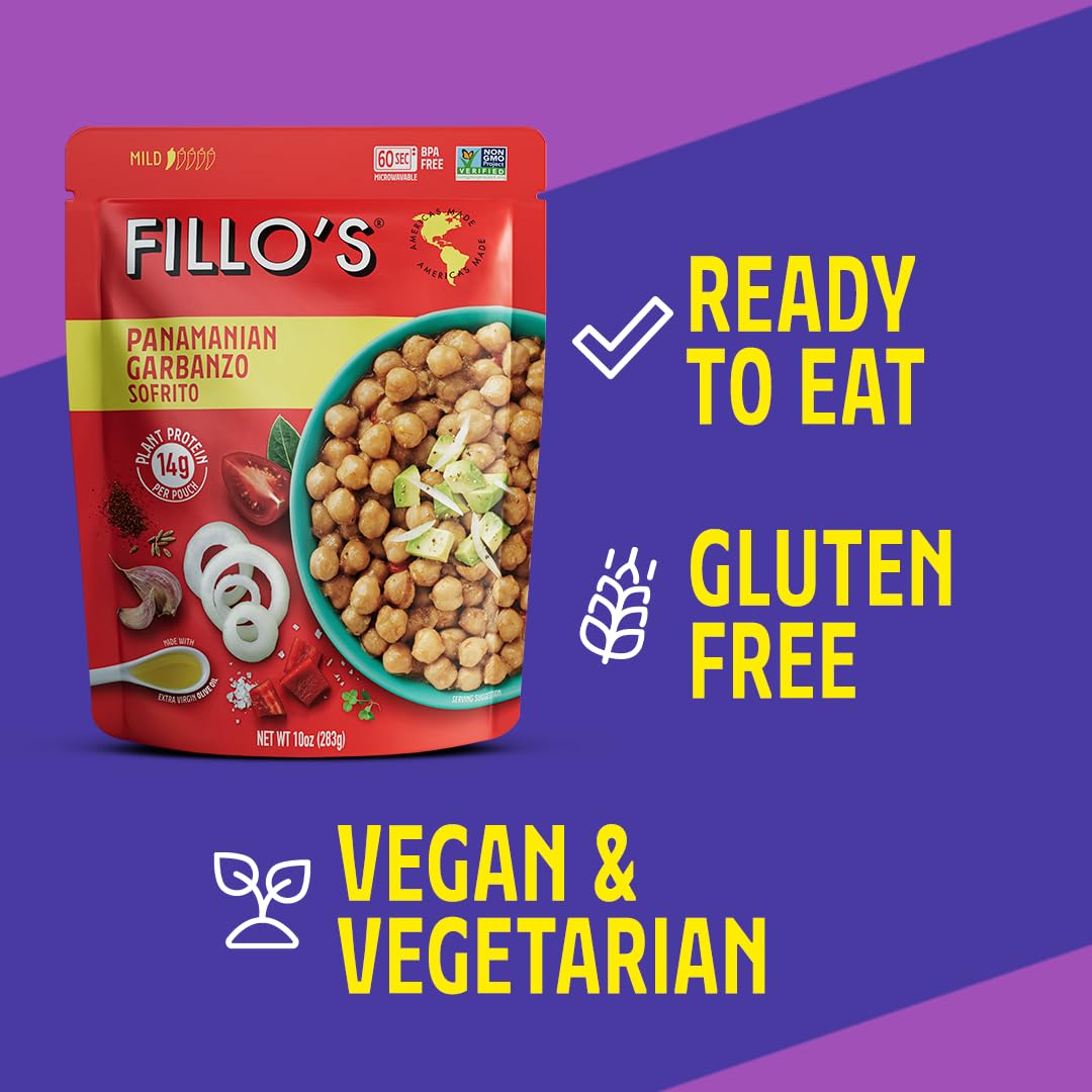 Fillo'S Panamanian Garbanzo Beans, Ready To Eat Beans, 10 Oz Pk Of 6, Gluten-Free, Preservative-Free, Microwavable Meals, Non-Gm