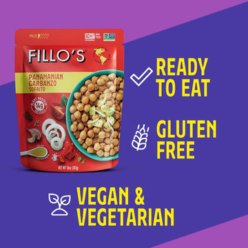 Fillo'S Panamanian Garbanzo Beans, Ready To Eat Beans, 10 Oz Pk Of 6, Gluten-Free, Preservative-Free, Microwavable Meals, Non-Gm