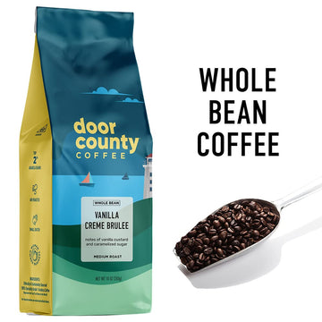 Door County Coffee - Vanilla Creme Brulee, Vanilla And Cream Flavored Whole Bean Coffee - Medium Roast, 10 Oz Bag