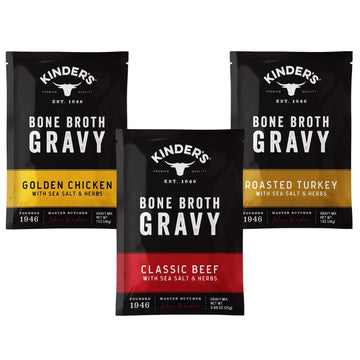 Kinders Bone Broth Gravy, 3 Pack Bundle, Golden Chicken, Roasted Turkey, Classic Beef