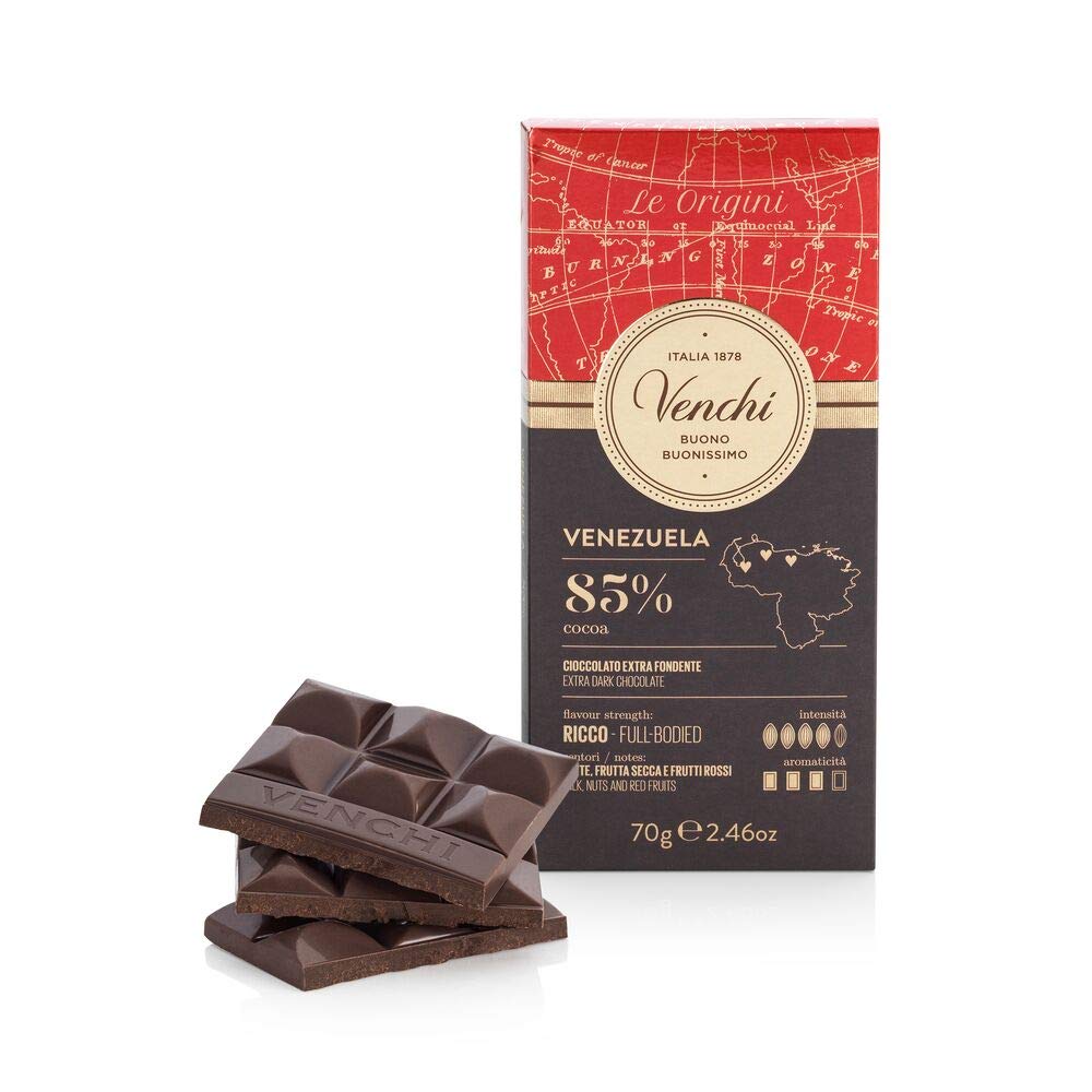 Venchi - Venezuelan Cocoa Blend - 85% Dark Chocolate Bar, 2.46Oz - Single Origin Fine Chocolate - Gluten Free - Vegan