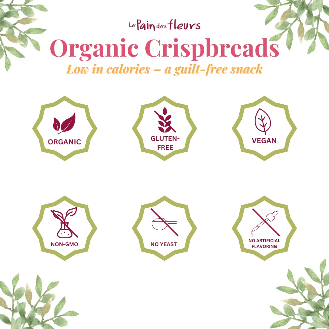 Le Pain des Fleurs Organic Ancient Grain Crispbread, Low Sodium, Vegan, Gluten Free, 4.4 oz (Pack of 6)