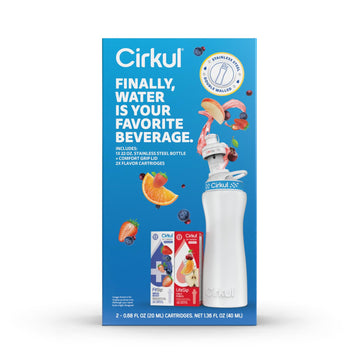 Cirkul 22Oz. White Stainless Steel Water Bottle Starter Kit With Blue Lid, 2 Flavor Cartridges (1 Lifesip Fruit Punch And 1 Fits