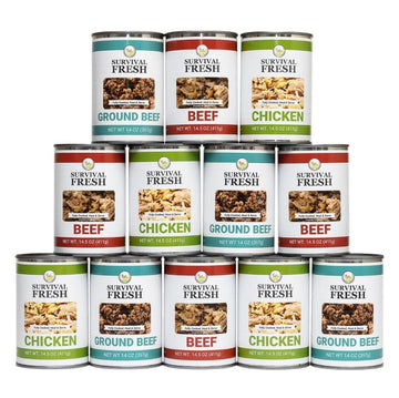 Survival Fresh Mixed Canned Meat - All Natural Canned Meat 4 Beef, 4 Chicken, 4 Ground Beef - Emergency Survival Meal 14.5oz Sma