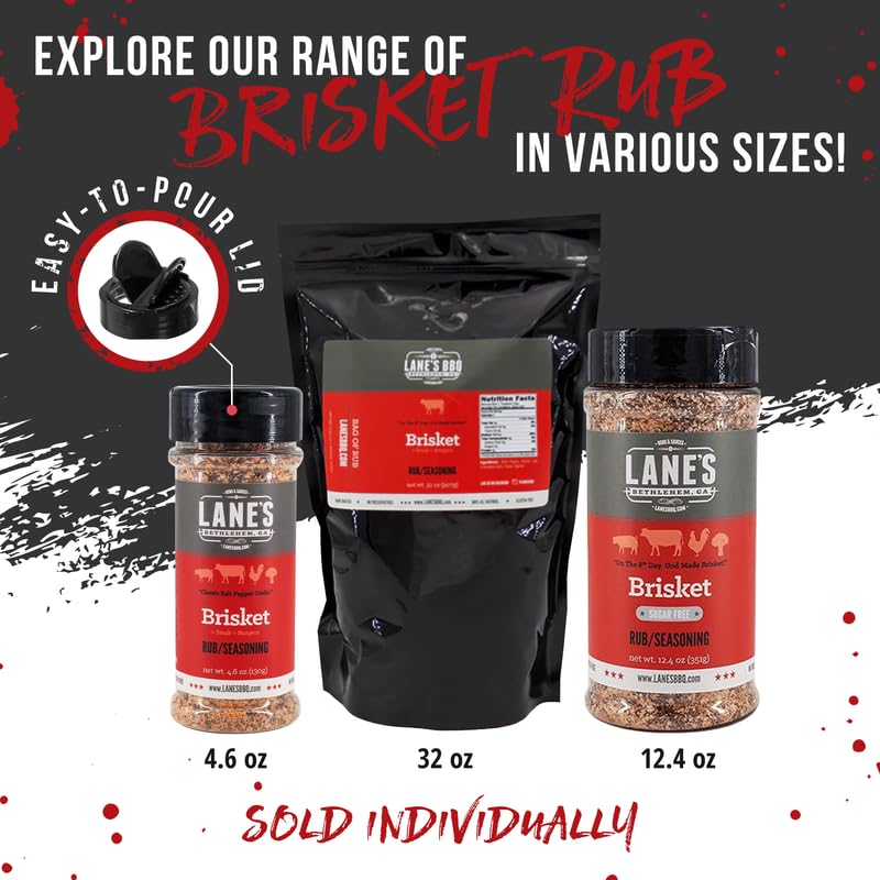 Lanes Brisket Rub Seasoning, All-Natural BBQ Rub, Perfect for Burgers, Steaks & Pork, 12.4 Oz