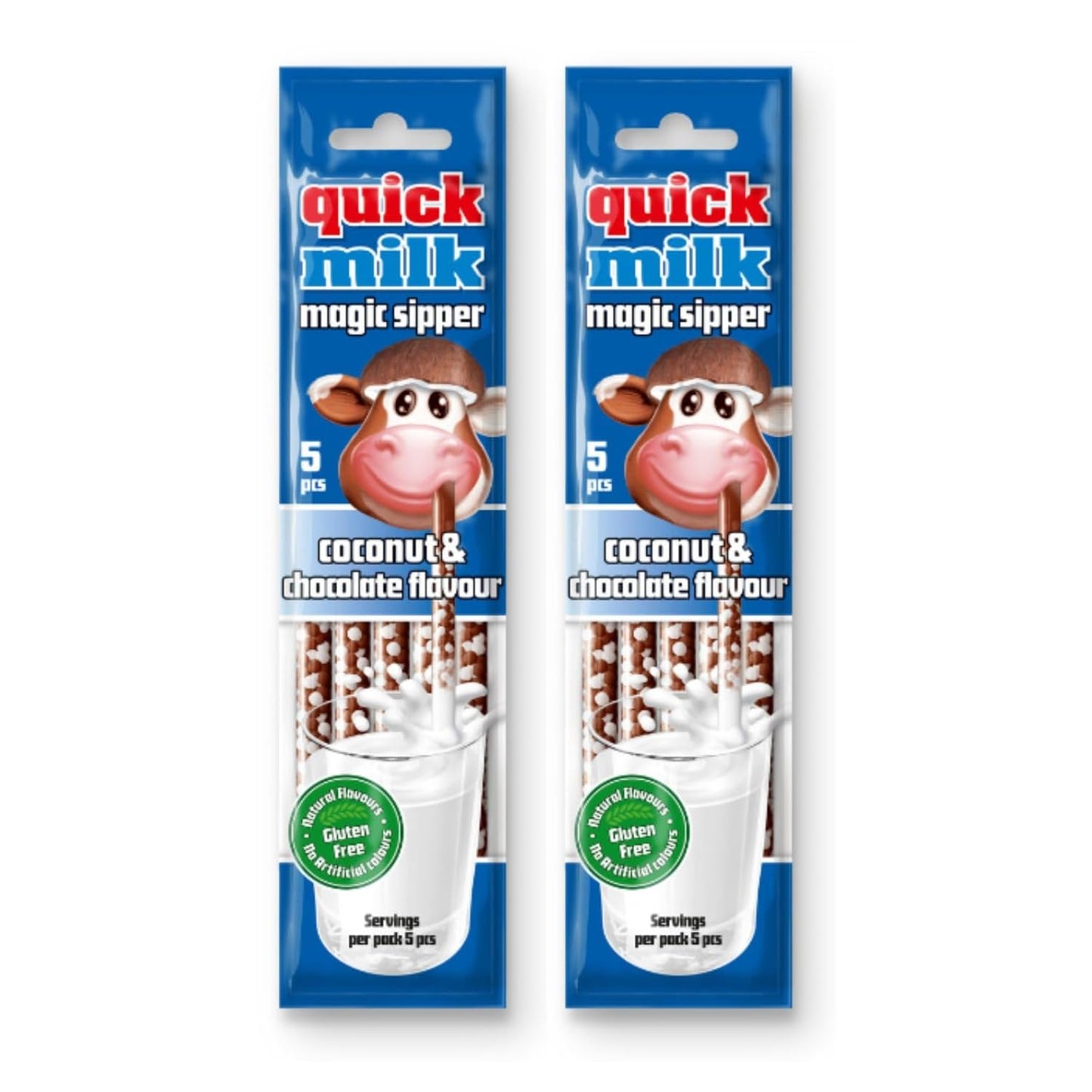 Quick Milk Gluten Free Flavoured Magic Sipper Straws Pack of 2 (Total 10 Straws) Coconut Chocolate