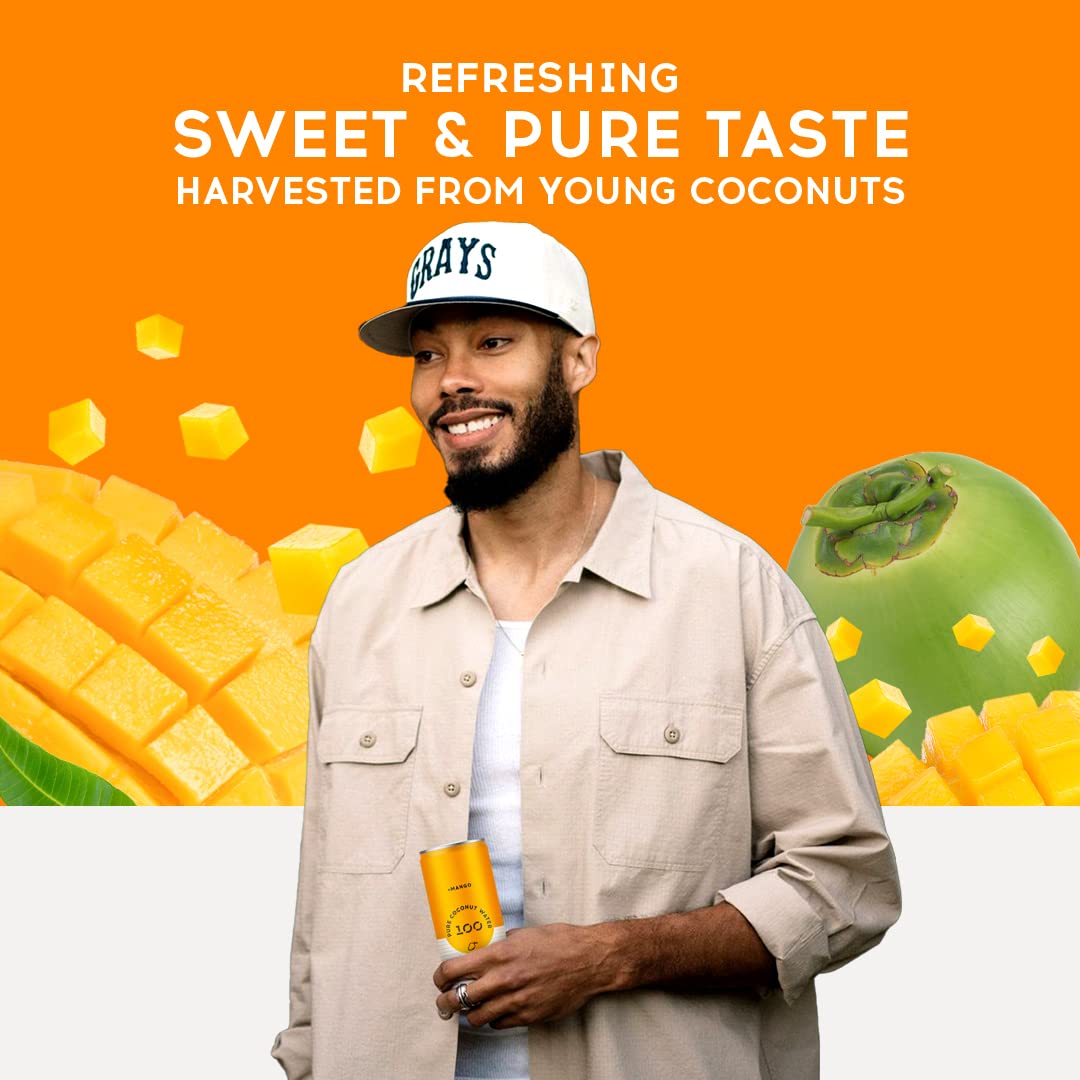 100 Coconuts Mango Pure Coconut-100% Pure Coconut Water - Low Calorie All-Natural Drink with Electrolytes - Naturally Sweet no preservatives- Non-GMO 11 fl oz Pack of 12 (Pure Coconut Water)