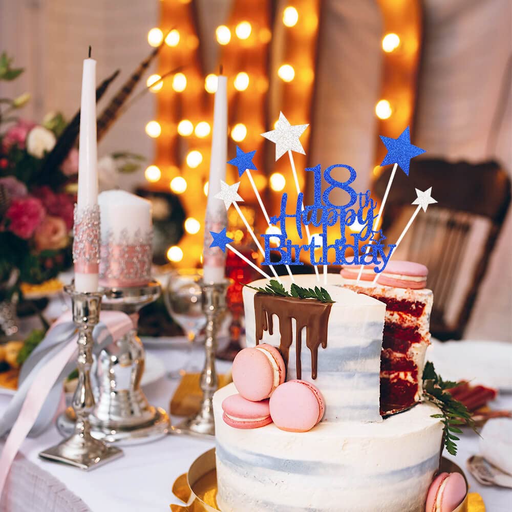 Pargleev Glittery 18th Birthday Cake Topper, Personalised, Star Design, Blue, Model hbcp-lscp18-230926, Paper Material