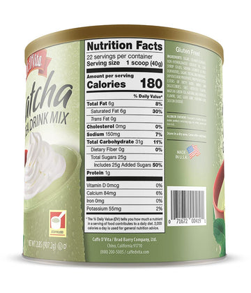 Caffe Dvita Matcha Green Tea Drink Mix - Japanese Matcha Green Tea Powder, Gluten Free, Low Fat, No Cholesterol, No Hydrogenated