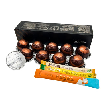 Seoullog Vertuoline Rich Chocolate Pods 10 Count (Pack Of 1) Bundle With Korea Instant Coffee Mix Sample 2 Count (Chocolate)