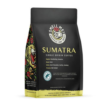 Bones Coffee Company Sumatra Single-Origin Whole Coffee Beans, Low Acid Coffee Made With Arabica Coffee Beans, Dark Roast Gourme