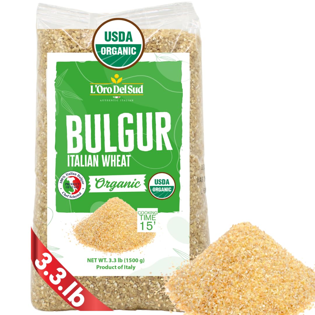 Organic Bulgur Wheat 3.3 lb Italian Bulgur Wheat for Tabbouleh. ed Coarse Quick-cooking Burghul Product of Italy LOro del Sud