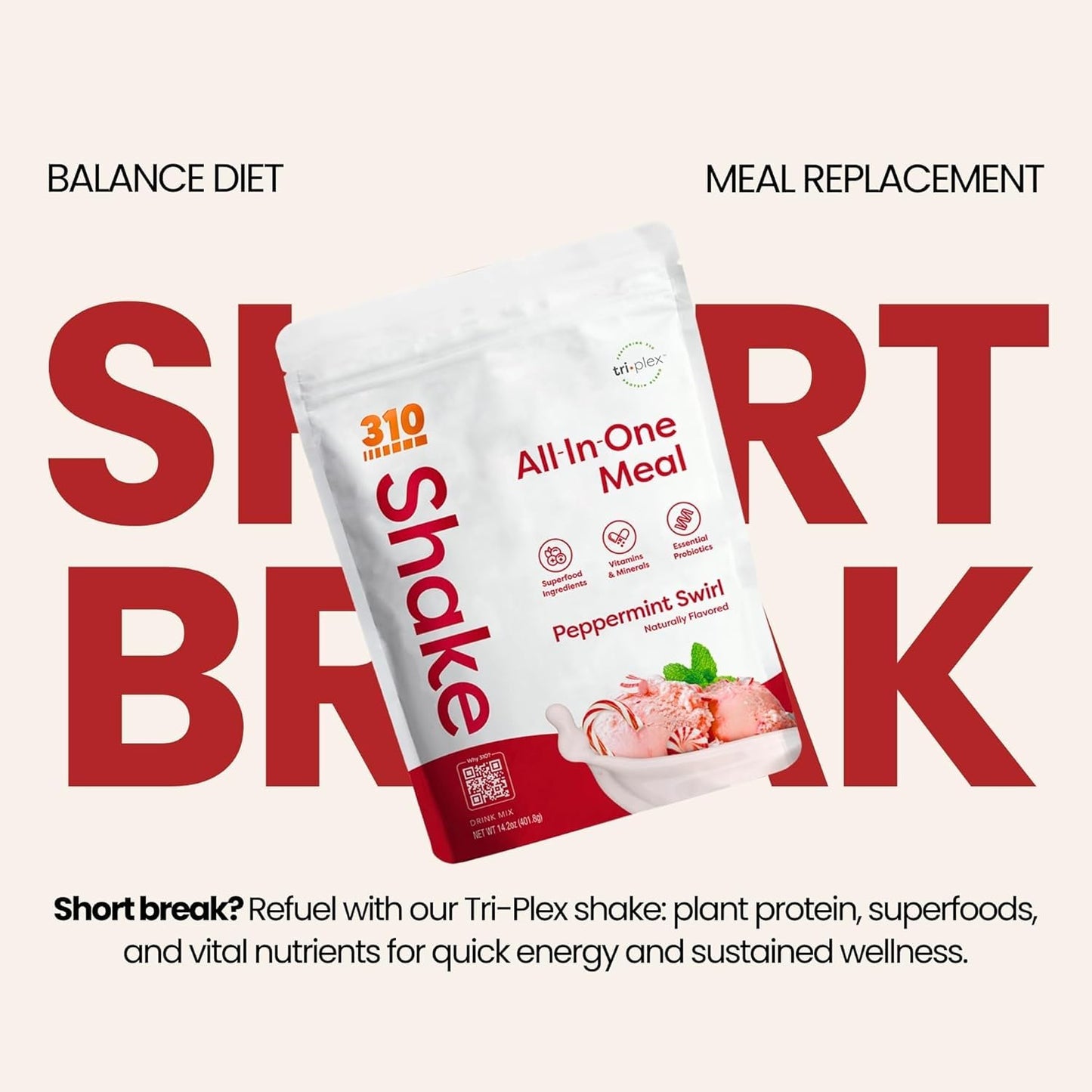 310 Nutrition All-in-One Meal Replacement Shake - Plant-Based Protein Powder with Triplex Proteins, Probiotics, Digestive Enzyme