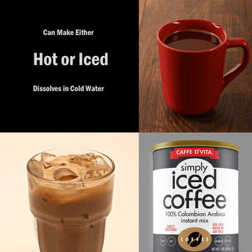 Caffe Dvita Simply Iced Coffee - 100% Colombian Arabica Instant Mix, Latte Mix, Low Calorie Iced Coffee, Lightly Sweetened, Dair