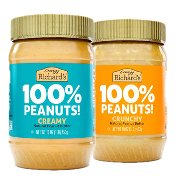 Crazy Richard'S 100% All-Natural Vegan Creamy & Crunchy Peanuty Butter With No Added Sugar And Non-Gmo Variety Pack (16 Ounce, P