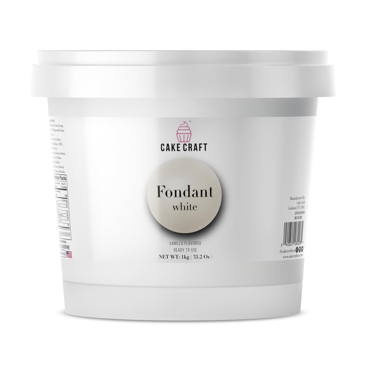 Cake Craft Rolled Fondant - Easy To Use Vanilla Flavor Nut-Free Gluten-Free Vegan - Perfect For Decorating Cakes Cupcakes And Cookies - 2.2 Lb White