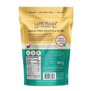 Lark Ellen Farm Vanilla Cinnamon Grain Free Granola Organic, Raw Sprouted Certified Organic Low Sugar Vegan Granola Clusters, Pa