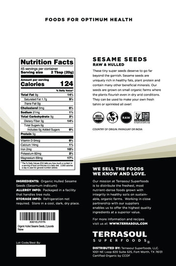 Terrasoul Superfoods Organic Hulled Sesame Seeds, 2 Lbs - Gluten-Free, Raw, Perfect for Tahini, Natural Superfood Snack