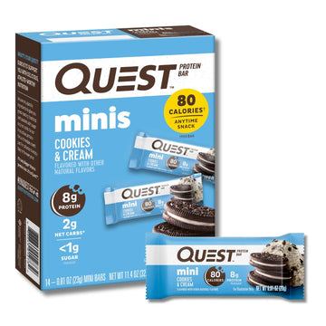 Quest Nutrition Mini Cookies & Cream Protein Bars, 8G Protein, 1G Sugar, 2G Net Carbs, Gluten Free, 14 Count