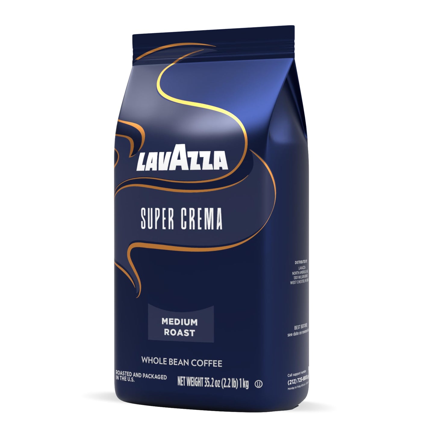 Lavazza Super Crema Whole Bean Coffee, Medium Espresso Roast, Arabica And Robusta Blend, 2.2 Lb Bag (Pack Of 6)