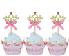 Jevenis 40 Pcs Glittery Princess Cupcake Toppers Crown Cupcake Wrapper Crown Cupcake Toppers Baby Shower Cupcake Decorations For