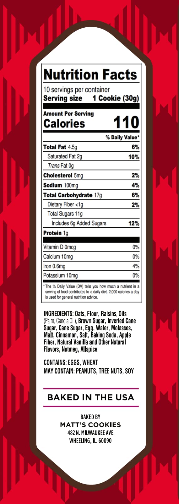 Matts Bakery | Oatmeal Raisin Cookies | Soft-Baked, Non-GMO, All-Natural Ingredients; 4 Bags (10.5oz Each)
