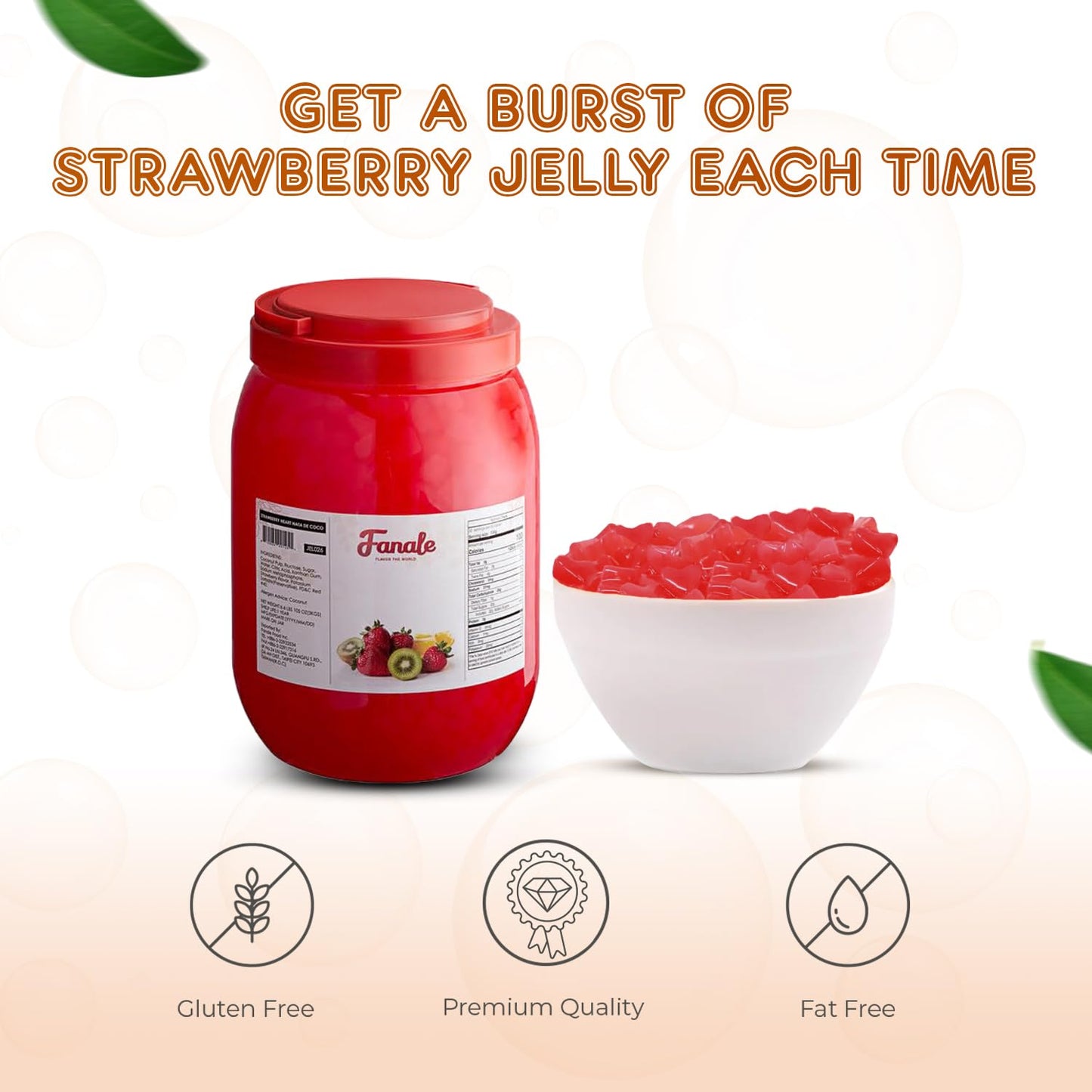 Fanale Coconut Jelly Topping Nata De Coco For Boba Tea | Ice Cream | Yogurt | Smoothie | Milk Tea | Desserts (Strawberry Heart S