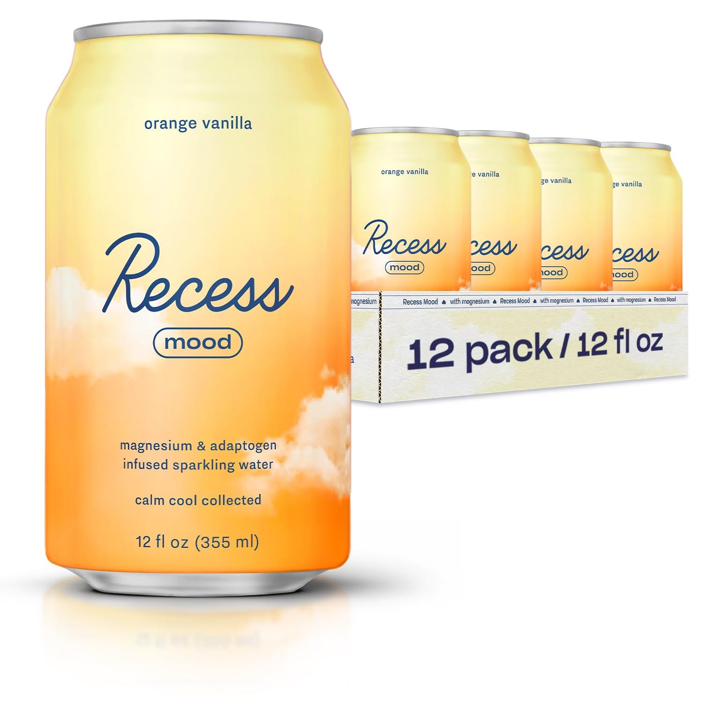 Recess Magnesium Supplement Drink, Calming Beverage, Orange Vanilla, 12 Fl Oz, Pack of 12