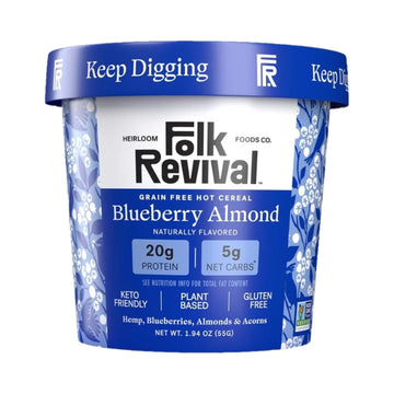 Folk Revival Blueberry Almond Keto Instant Oatmeal - 20G Protein, 5G Net Carbs, High Fiber, Non Gmo, Gluten Free, Made With Acor