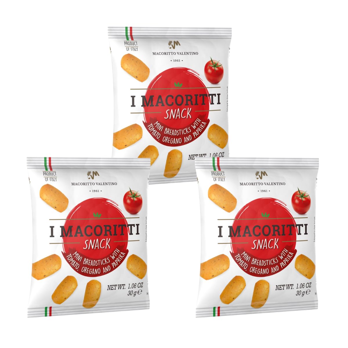 I Macoritti Snack Breadsticks With Tomato Oregano And Paprika | Dip & Bread Sticks Snacks - Authentic Italian Bread Snacks Oven-Baked Made In Italy - 1.06 Oz 3 Pack