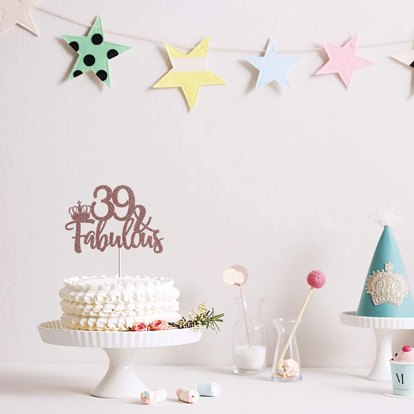 Rose Gold Glittery 39 & Fabulous Cake Topper, Happy 39Th Birthday Cake Decor, Cheers To 39 Years Party Decorations Supplies (Ros