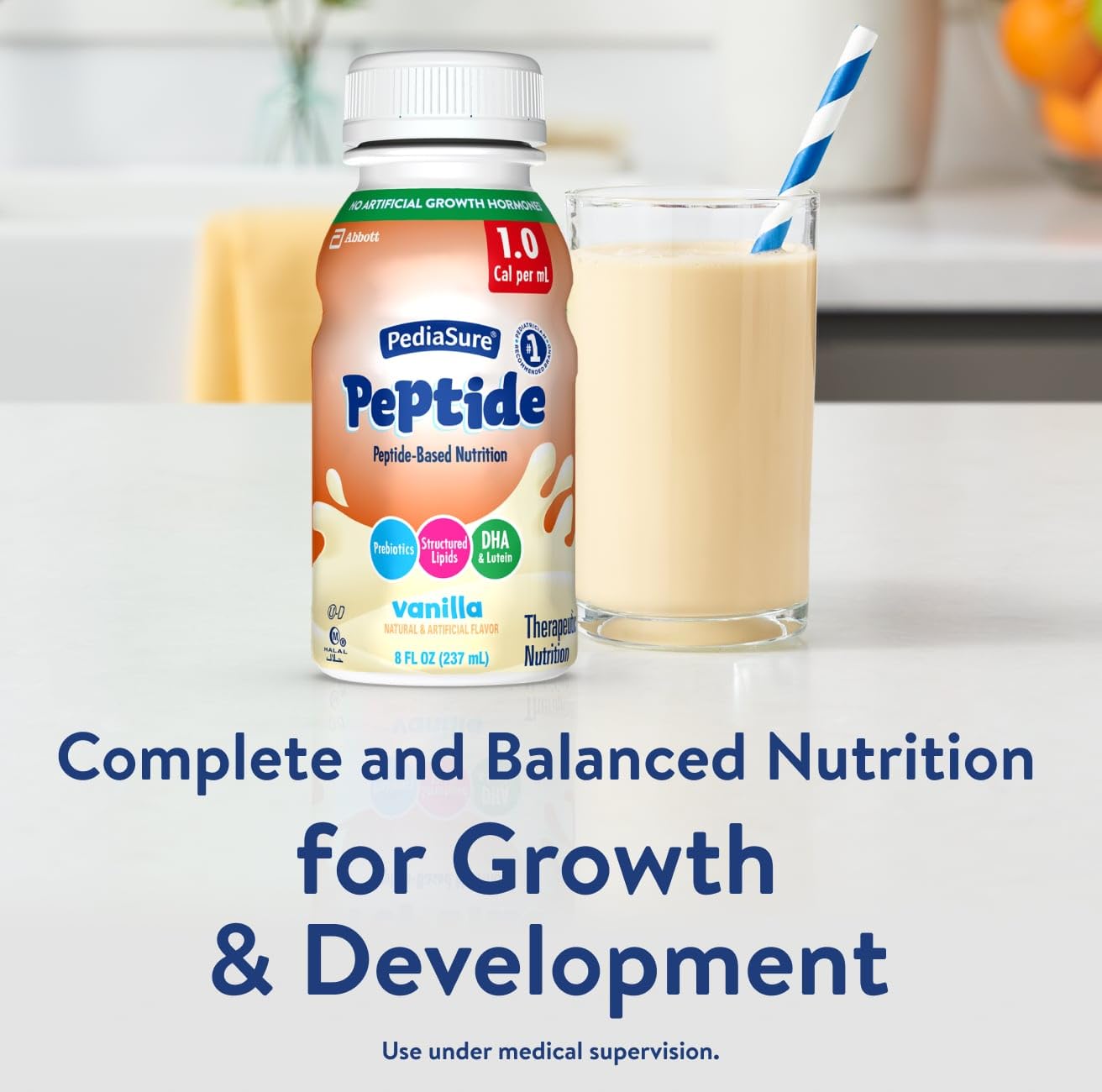 PediaSure Peptide 1.0 Cal, Peptide-Based Formula, Sole-Source Nutrition Drink for Tube Feeding or Oral Nutrition, Vanilla, 8-fl-