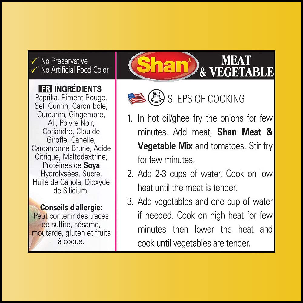 Shan Meat & Vegetable Recipe Seasoning Mix - Spice Powder for Curry - Pack of 3 - Suitable for Vegetarians