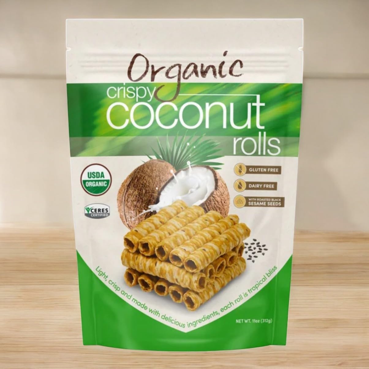Organic Crispy Coconut Rolls with Black Sesame Seeds - 11 oz Resealable Bag