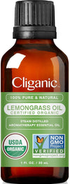 Cliganic Usda Organic Lemongrass Essential Oil, 1Oz - 100% Pure Natural Undiluted, For Aromatherapy Diffuser | Non-Gmo Verified